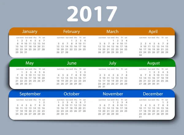 Calendrier 2017 année vectoriel modèle de conception . — Image vectorielle