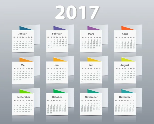 Calendar 2017 year German. Week starting on Monday — Stock Vector