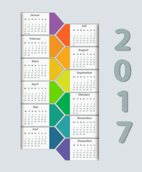Calendario 2017 año alemán. Semana a partir del lunes — Vector de stock