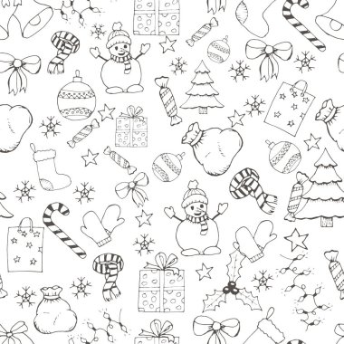 Noel ve yeni yıl el çekilmiş seamles desen vektör