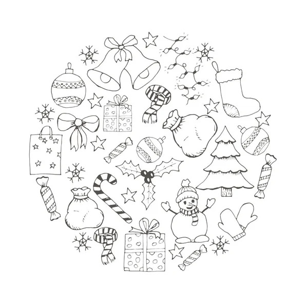 Vector van Kerstmis en Nieuwjaar hand getrokken icons set — Stockvector