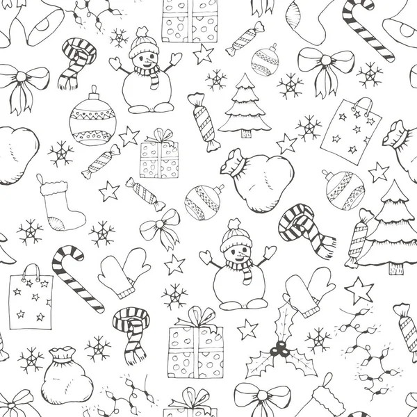 Vector Navidad y año nuevo patrón de costuras dibujadas a mano — Vector de stock