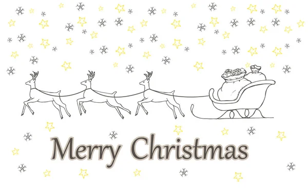 Scatole regalo di Natale decorate in una slitta, illustrazione doodle — Vettoriale Stock