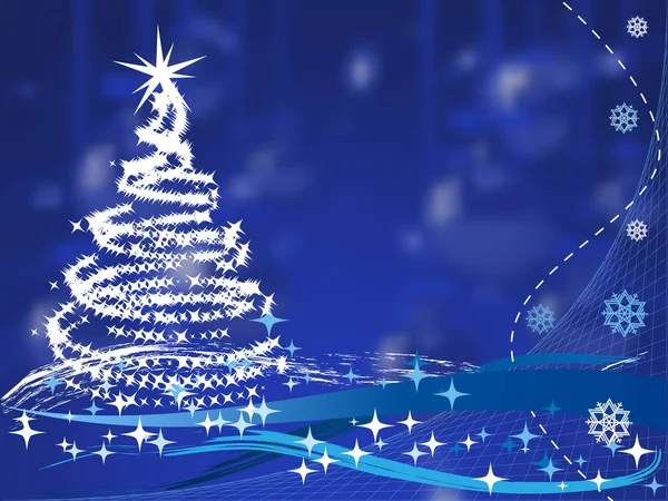 Árbol de Navidad sobre fondo azul con bolas — Vector de stock