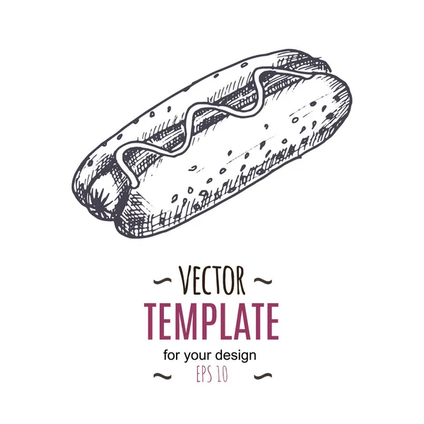 Vektor Vintage Hot Dog Zeichnung. handgezeichnete monochrome Fastfood-Illustration. — Stockvektor