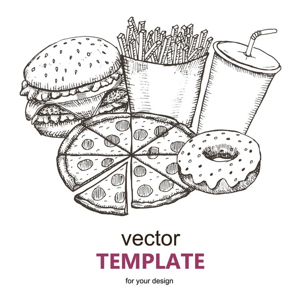 Plantilla de diseño de menú de comida rápida vector dibujado a mano — Vector de stock