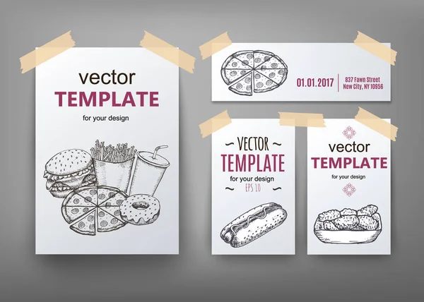 Plantilla de diseño de menú de comida rápida vector dibujado a mano — Vector de stock