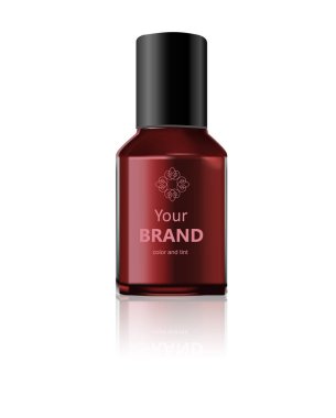 Kırmızı parlak siyah kapaklı şişe oje. Gerçekçi ambalaj mockup şablonu. Önden Görünüm.