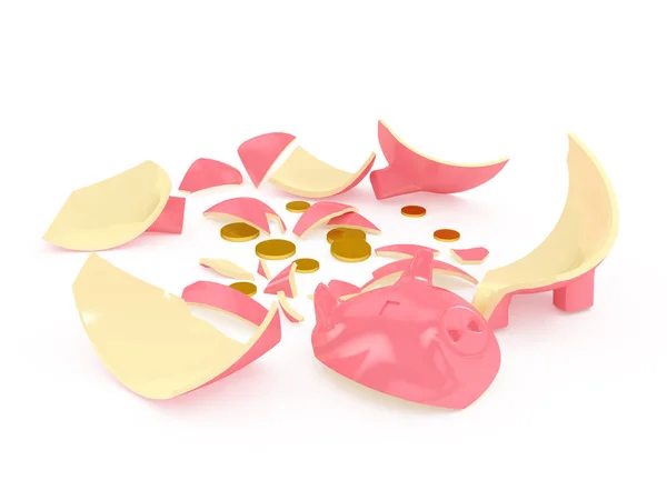 3d render of broken piggy bank with gold coins — Stock Photo, Image