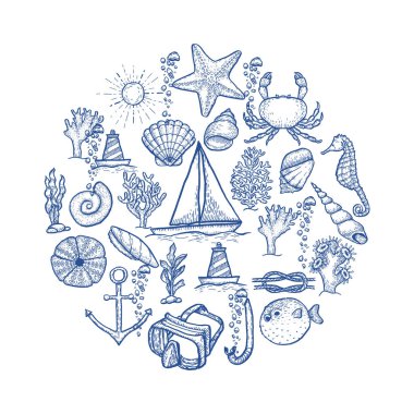 Deniz el vektör sunuyu şablon çizimi.