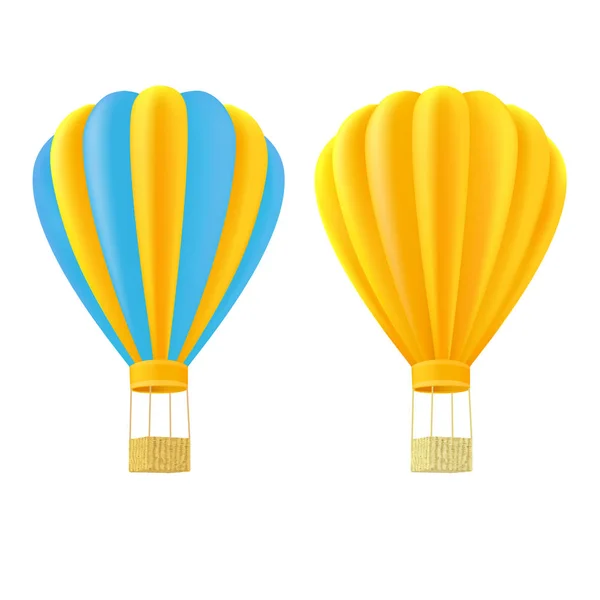 Ballon d'air jaune et orange avec panier — Image vectorielle