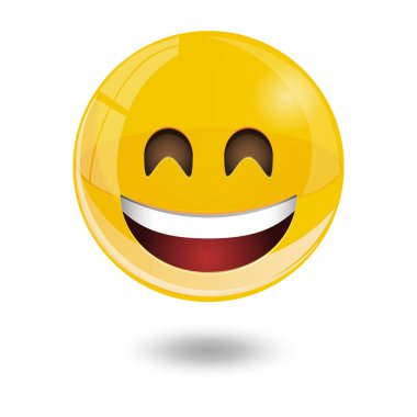 Sarı gülen yüz ifadeleri, emoji, illüstrasyon vektör.