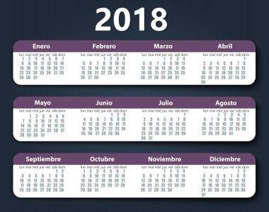 Takvim 2018 yıl vektör tasarım şablonu İspanyolca.