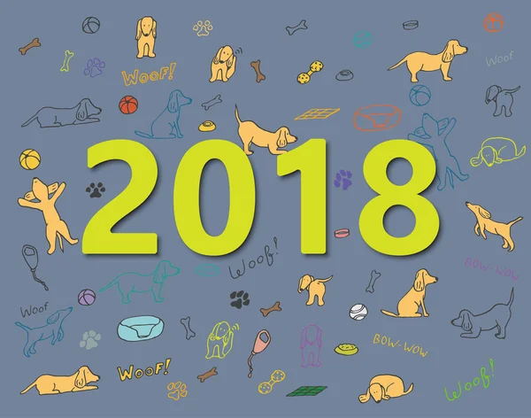 狗的年2018。矢量模板新的一年设计 — 图库矢量图片