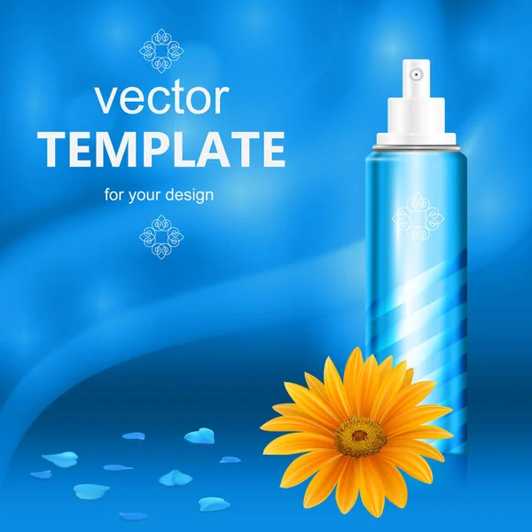 Emballage cosmétique avec capuchon blanc, sur fond bleu . — Image vectorielle