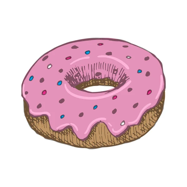 Vektor Vintage Donut Zeichnung. handgezeichnete Farbe Fast Food Illustration. — Stockvektor