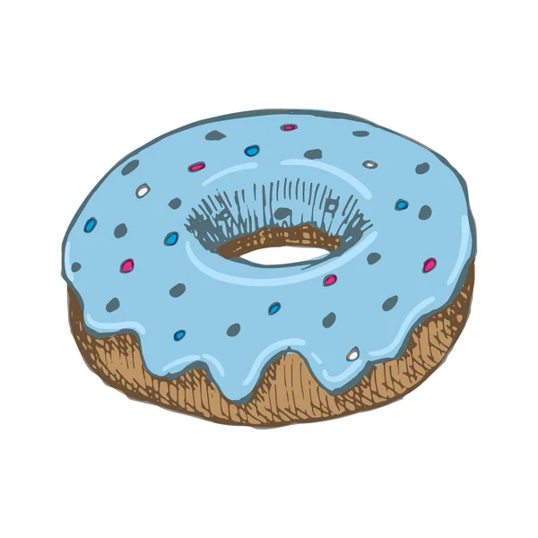 Vector vintage Donut ritning. Hand dras färgen snabbmat illustration. — Stock vektor