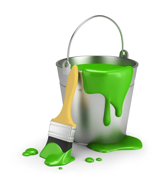 Bucket of green paint — Stock Photo, Image
