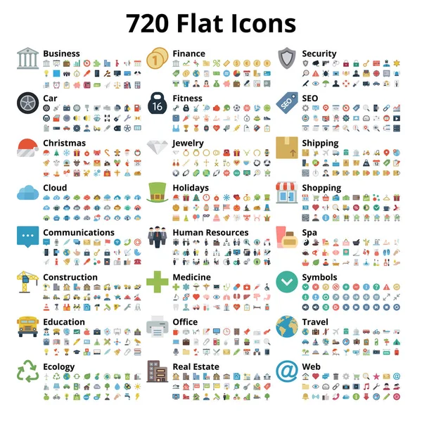 720 ploché ikony nastavit — Stockový vektor