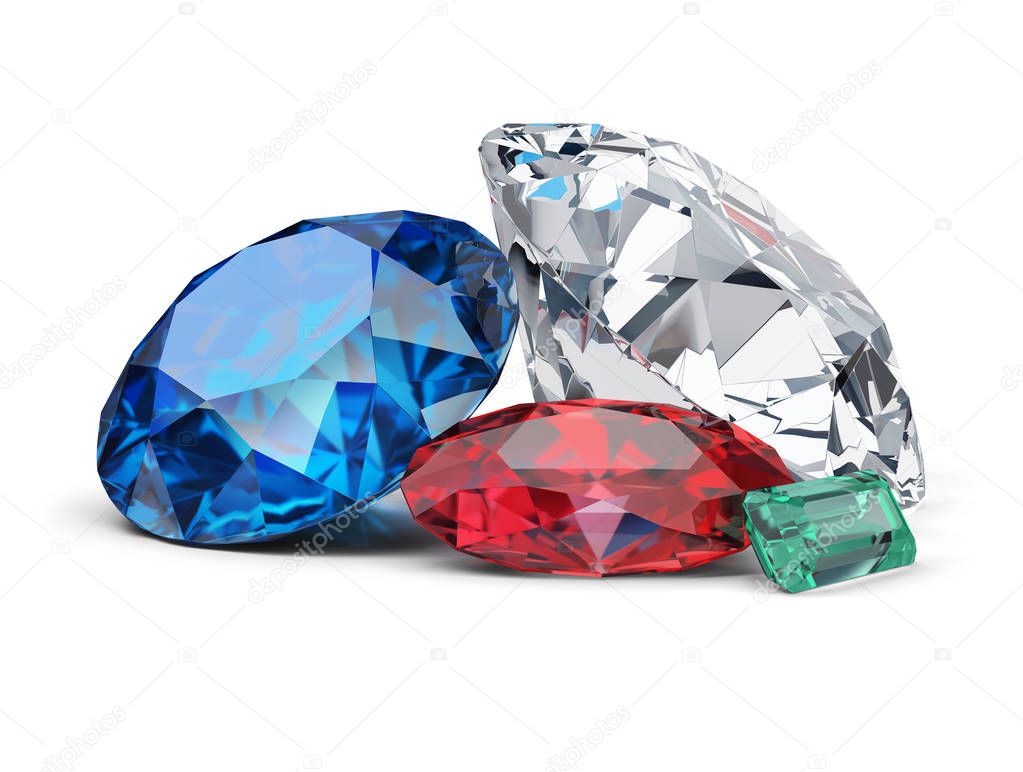 diamond, sapphire, ruby and emerald