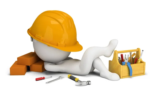 3d petites personnes - constructeur dort sur le lieu de travail — Photo