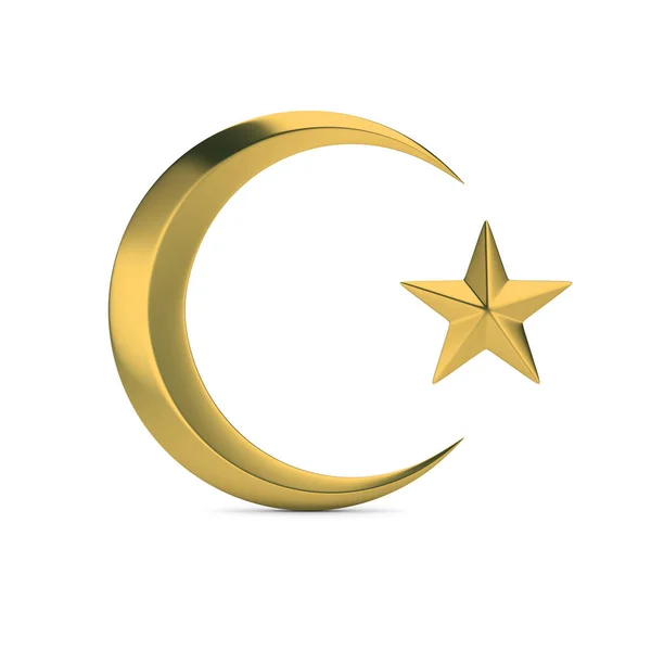 Symbole Islamique Doré Croissant Lune Étoile Image Générée Fond Blanc — Photo