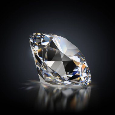 3d generated image. Diamond on a black reflective background. clipart