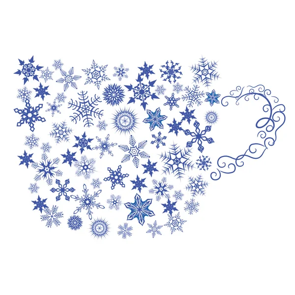 Mugg siluett från snöflingor — Stock vektor