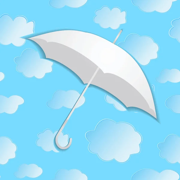 Paraply från papperet mot bakgrund med moln Vektorgrafik