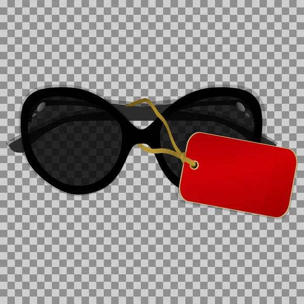 Schwarze Sonnenbrille mit Etikett auf transparentem Hintergrund Stockillustration