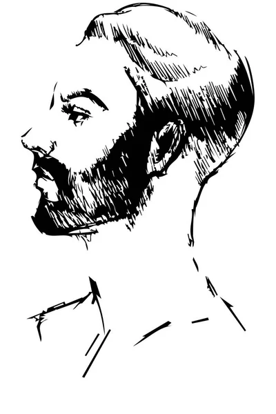 一个年轻的男子，留着胡子在配置文件中的矢量速写 — 图库矢量图片