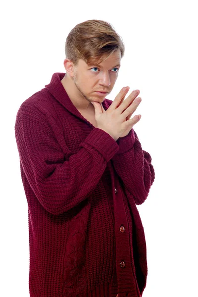 Junger Mann im kastanienbraunen Pullover — Stockfoto