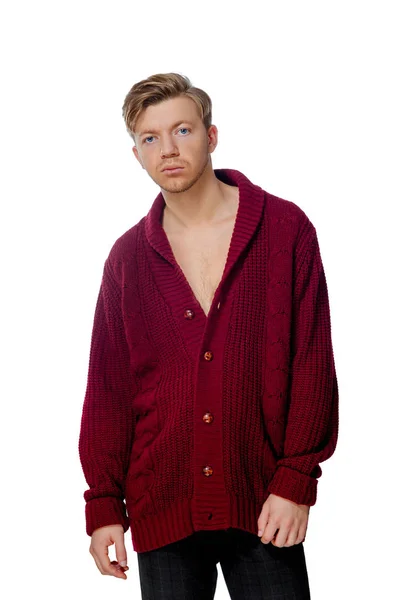 Young man dressed in a maroon sweater — Stock Photo, Image