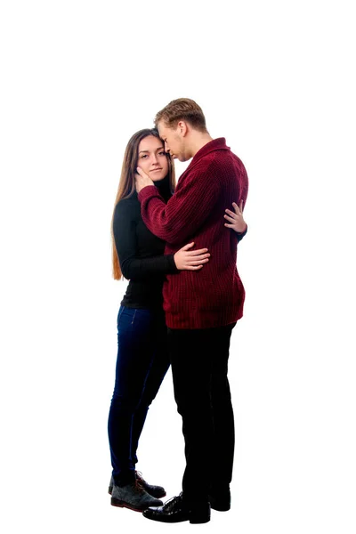 Guy blonde and brunette girl in pants — Stock Photo, Image