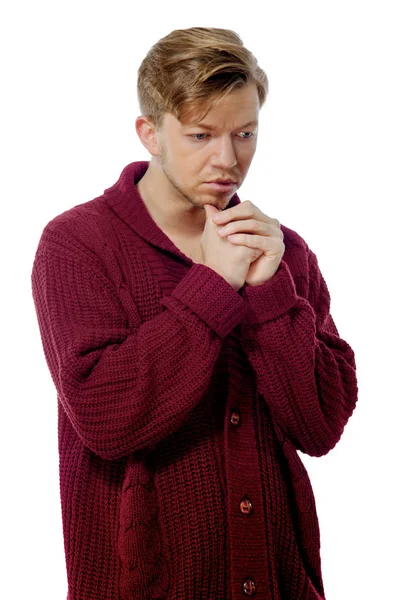 Young man dressed in a maroon sweater — Stock Photo, Image