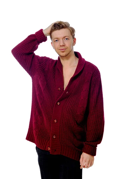 Young man dressed in a maroon sweater — Stock Photo, Image