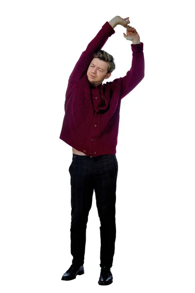 Young man dressed in a maroon sweater — Stock Photo, Image