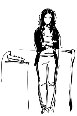 bir kız bir karıştırma konsolu ayakta vektör çizimi