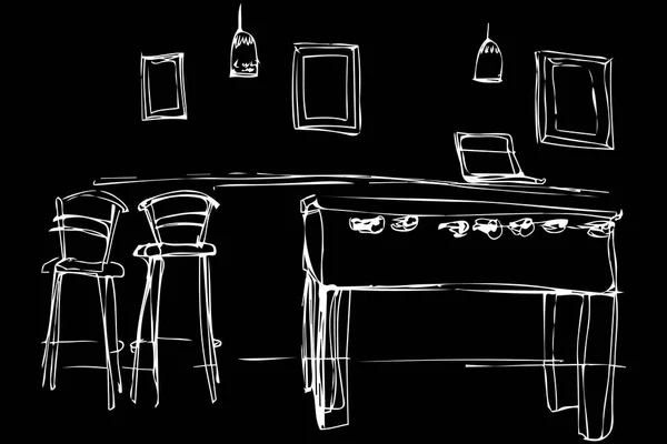 Croquis vectoriel d'une machine à sous dans un café près de la chaise haute — Image vectorielle