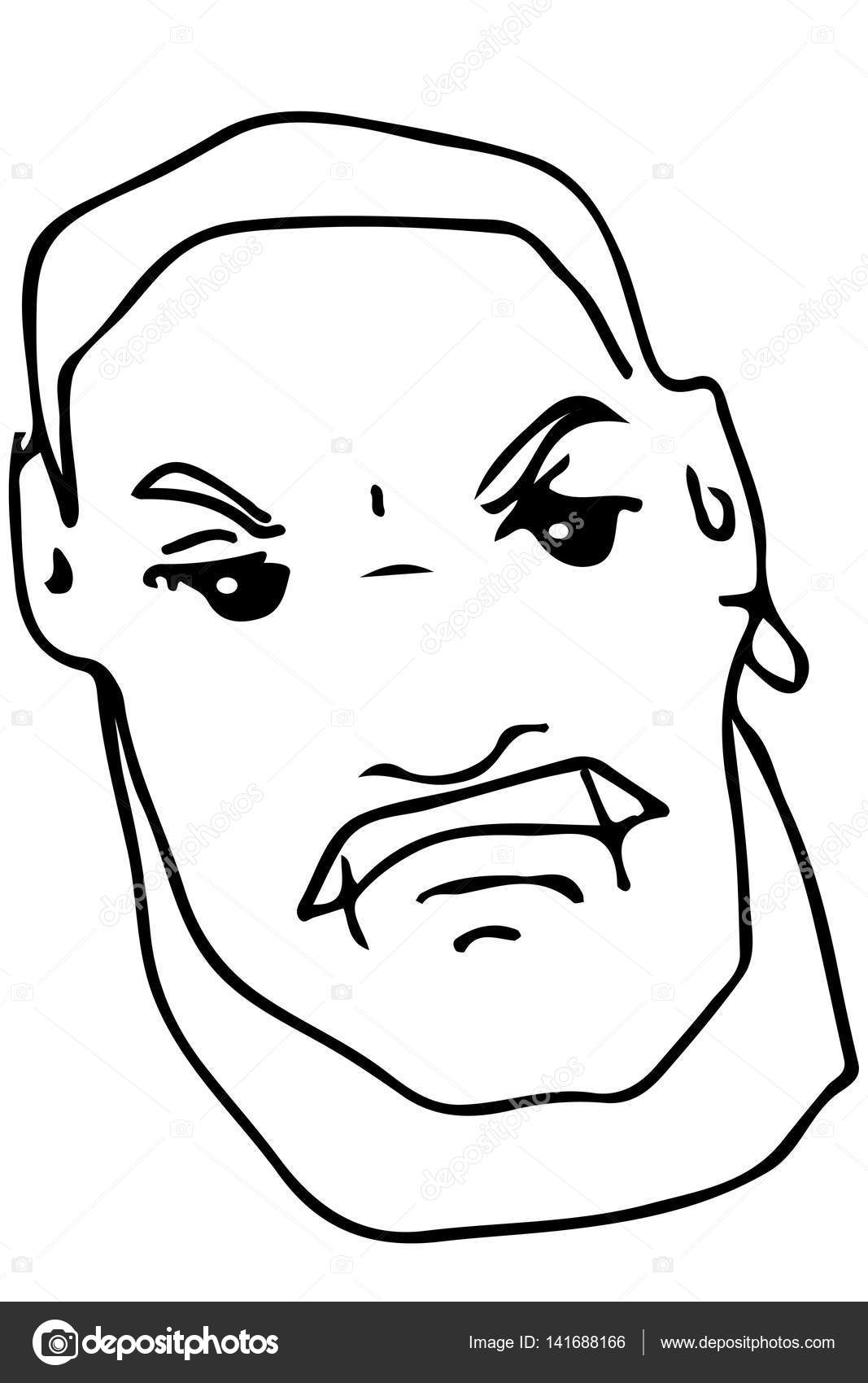 Vector Sketch Of The Face Of An Angry Adult Male Stock