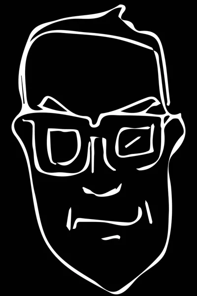 Dibujo vectorial de la cara de un varón adulto con gafas — Vector de stock