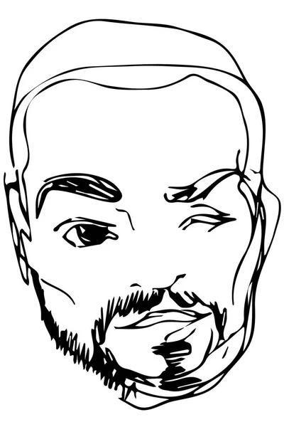 Dibujo vectorial de la cara de un macho adulto con barba — Vector de stock