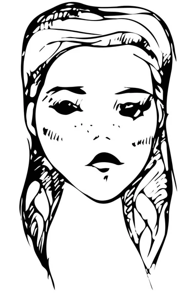 Vector schets van het gezicht van een mooi jong meisje — Stockvector