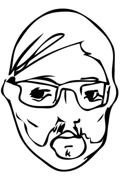 眼鏡ひげと成人男性の顔のスケッチ — ストックベクタ