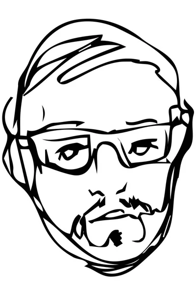 Skiss i ansiktet av en vuxen man med ett skägg som bär glasögon — Stock vektor