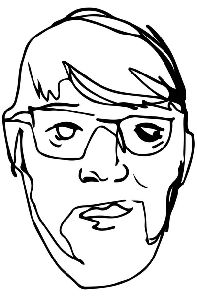 Skiss i ansiktet av en vuxen man med ett skägg som bär glasögon — Stock vektor