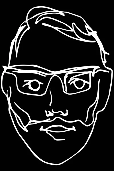 Sketch of the face of an adult male with a beard wearing glasses — Stock Vector