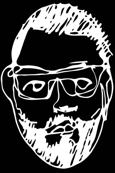 Sketch of the face of an adult male with a beard wearing glasses — Stock Vector