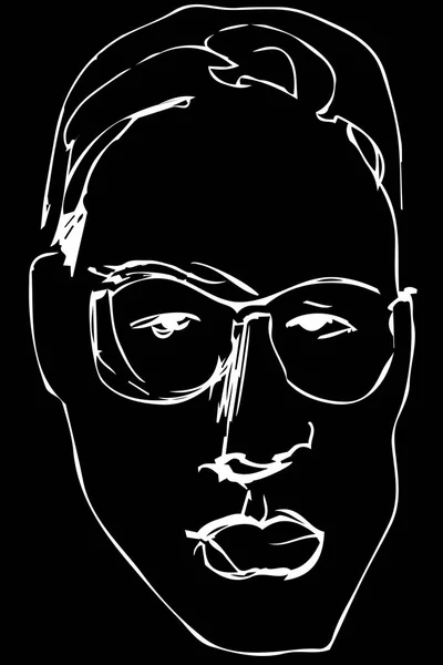 Croquis vectoriel d'un homme sérieux dans des lunettes aux lèvres luxuriantes — Image vectorielle