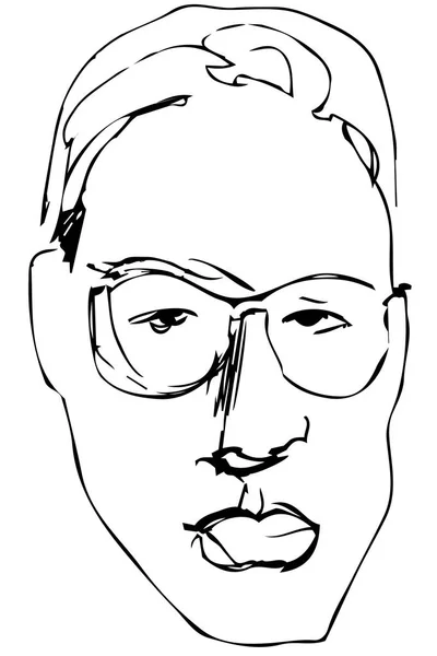 Векторний ескіз серйозної людини в окулярах з пишними губами — стоковий вектор